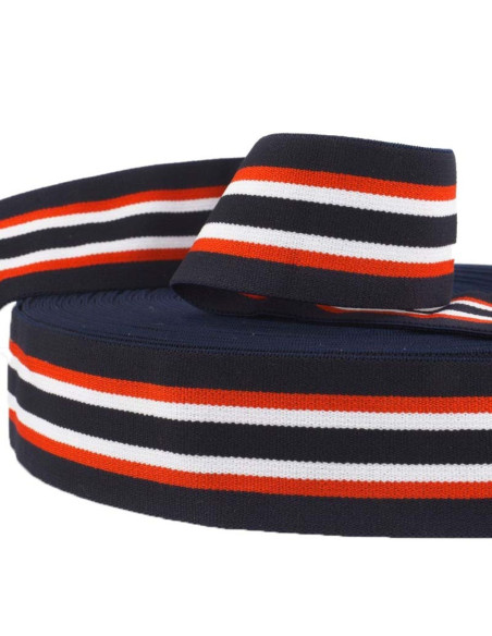 Tricolor striped fancy elastic navy blue background 45 mm