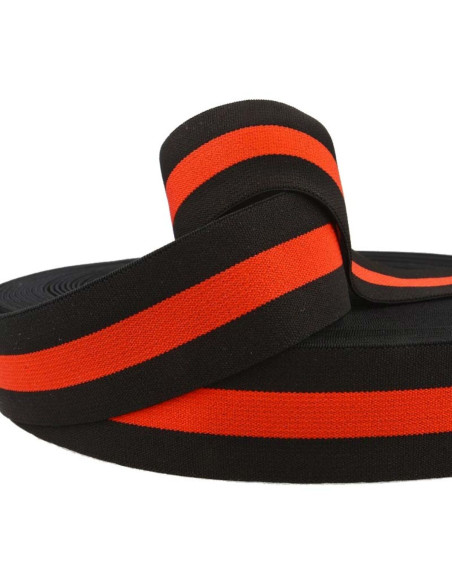Black and red striped fancy elastic 40 mm