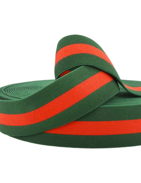 Green and red striped fancy elastic 40 mm