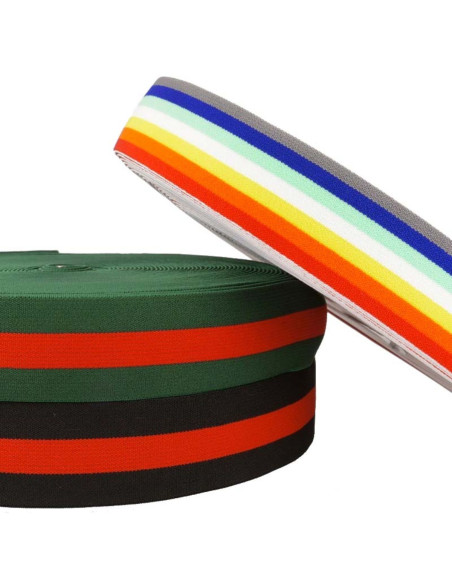Green and red striped fancy elastic 40 mm