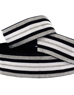 Fancy striped black and silver lurex elastic 40 mm