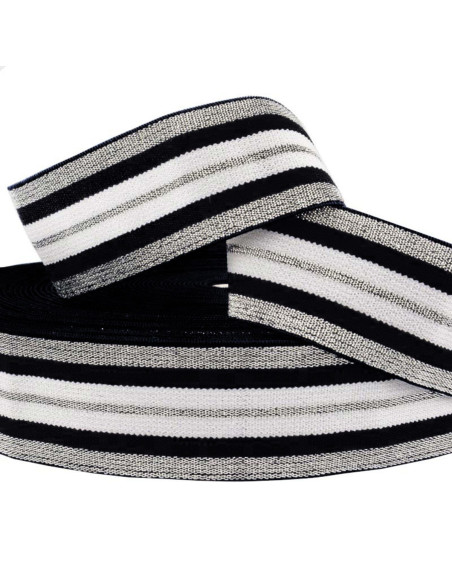 Fancy striped black and silver lurex elastic 40 mm