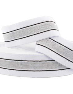 Fancy striped white and silver lurex elastic 40 mm