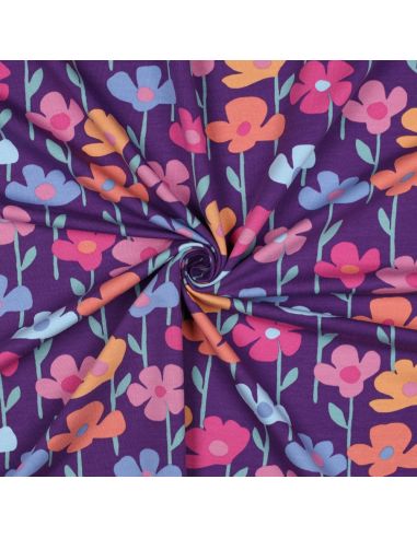 Field flowers sweatshirt fabric - Purple background