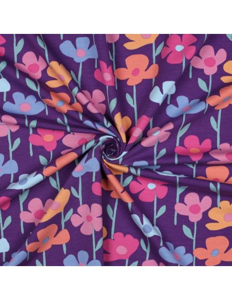 Field flowers sweatshirt fabric - Purple background