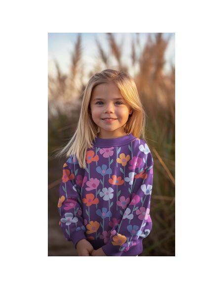 Field flowers sweatshirt fabric - Purple background