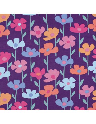 Field flowers sweatshirt fabric - Purple background