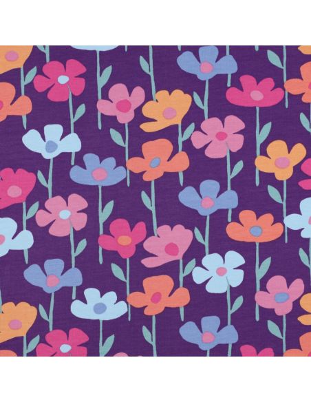 Field flowers sweatshirt fabric - Purple background