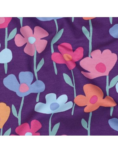 Field flowers sweatshirt fabric - Purple background