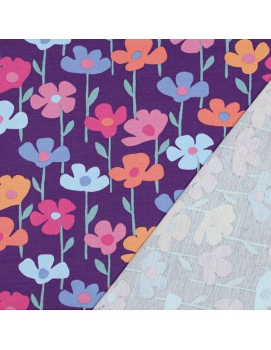 Field flowers sweatshirt fabric - Purple background