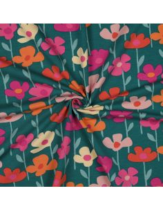 Field flowers sweatshirt fabric - Green background