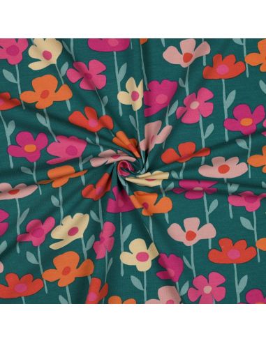 Field flowers sweatshirt fabric - Green background