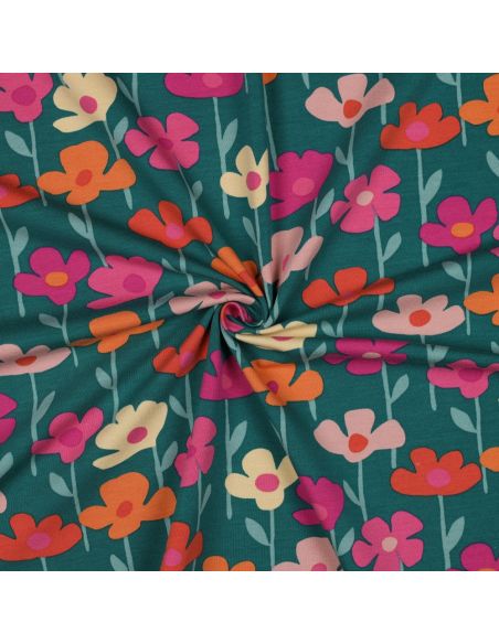 Field flowers sweatshirt fabric - Green background