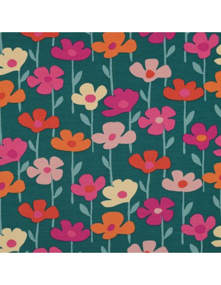 Field flowers sweatshirt fabric - Green background