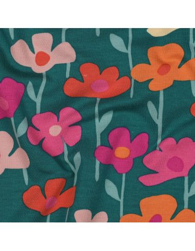 Field flowers sweatshirt fabric - Green background
