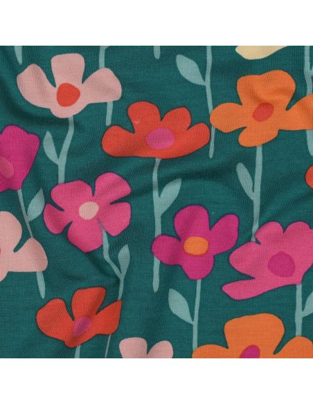 Field flowers sweatshirt fabric - Green background