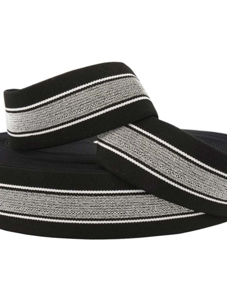 Fancy striped black and silver lurex elastic 40 mm