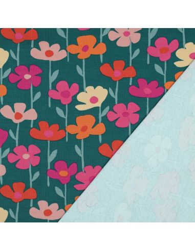 Field flowers sweatshirt fabric - Green background