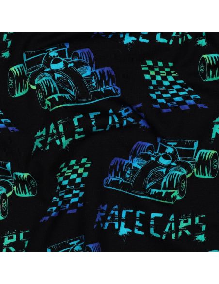 Race cars printed jersey fabric - Black background