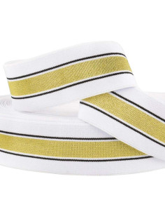 Fancy striped lurex elastic in gold and white, 40 mm