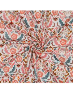 Clara printed jersey fabric - White background