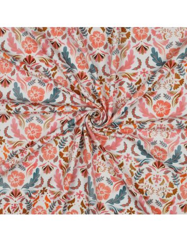 Clara printed jersey fabric - White background