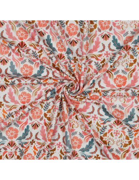 Clara printed jersey fabric - White background