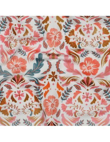 Clara printed jersey fabric - White background