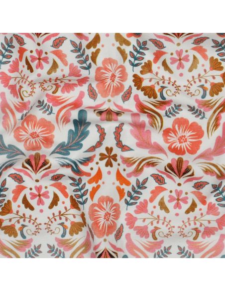 Clara printed jersey fabric - White background