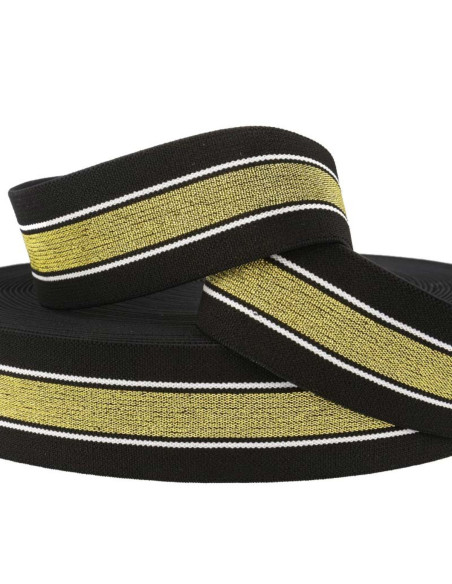 Fancy striped lurex elastic in gold and black, 40 mm