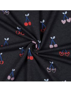 Glitter cherry mixed sweatshirt fabric - Navy blue