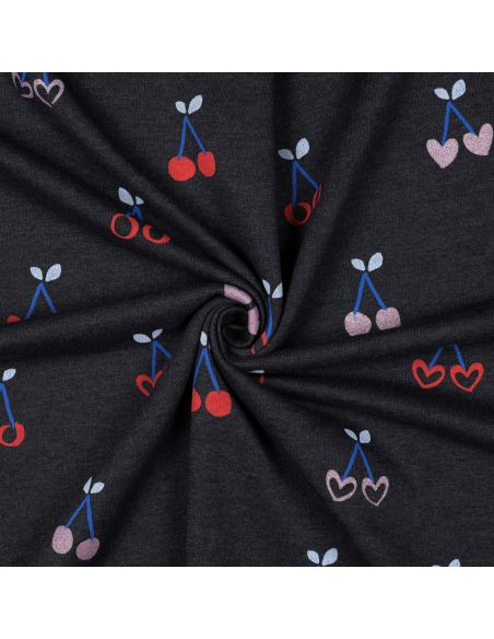 Glitter cherry mixed sweatshirt fabric - Navy blue