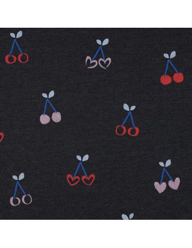 Glitter cherry mixed sweatshirt fabric - Navy blue