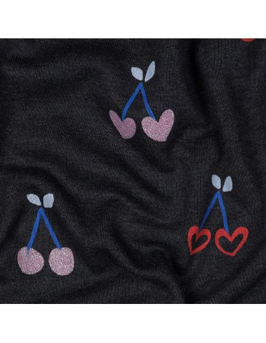 Glitter cherry mixed sweatshirt fabric - Navy blue