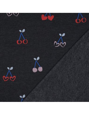 Glitter cherry mixed sweatshirt fabric - Navy blue