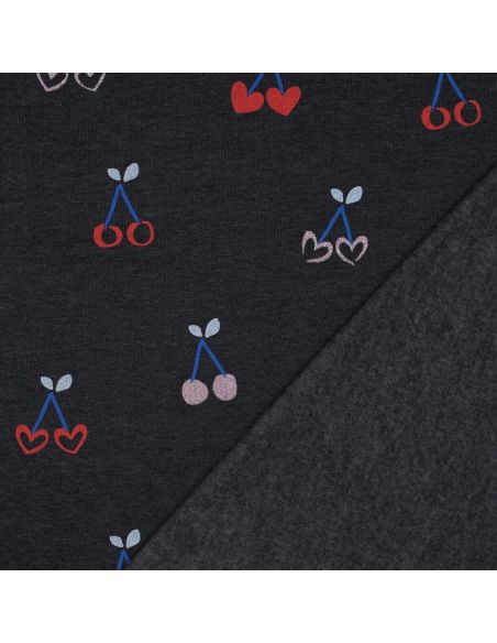 Glitter cherry mixed sweatshirt fabric - Navy blue