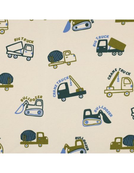 Light sweatshirt fabric construction vehicles - Ecru