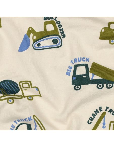 Light sweatshirt fabric construction vehicles - Ecru