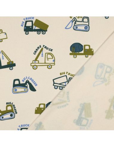 Light sweatshirt fabric construction vehicles - Ecru