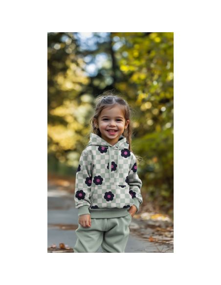 Light floral sweatshirt fabric - Green