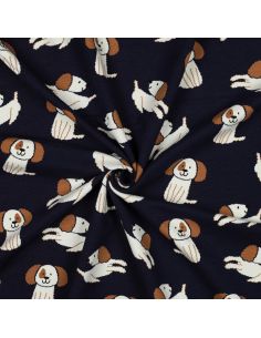 Lightweight sweatshirt fabric with dogs - Navy blue