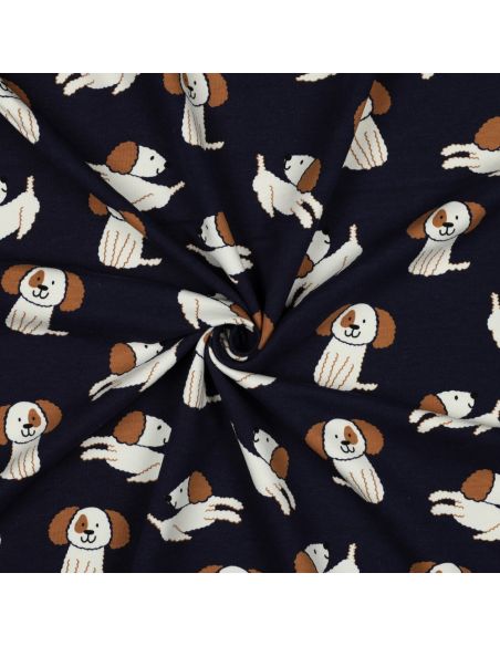 Lightweight sweatshirt fabric with dogs - Navy blue
