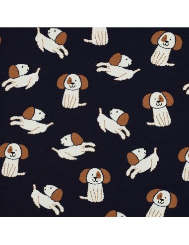 Lightweight sweatshirt fabric with dogs - Navy blue