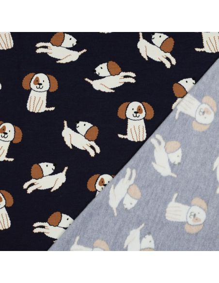 Lightweight sweatshirt fabric with dogs - Navy blue