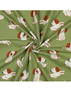 Light sweatshirt fabric with dogs - Green