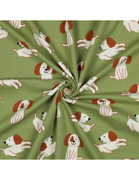 Light sweatshirt fabric with dogs - Green