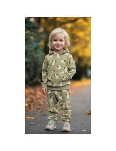 Light sweatshirt fabric with dogs - Green