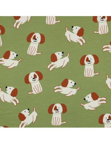 Light sweatshirt fabric with dogs - Green