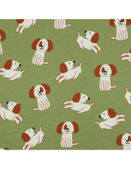 Light sweatshirt fabric with dogs - Green