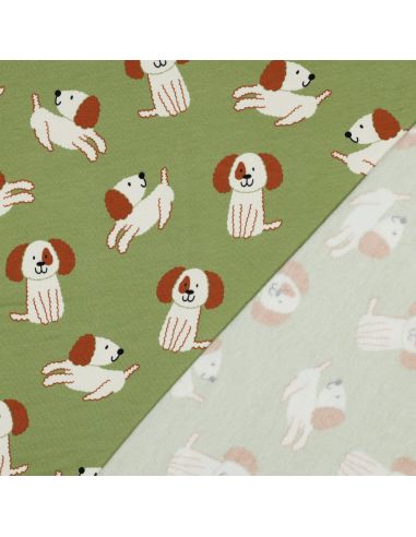 Light sweatshirt fabric with dogs - Green